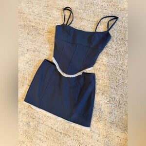 Edikted Dark Blue Skirt Set with White Trim